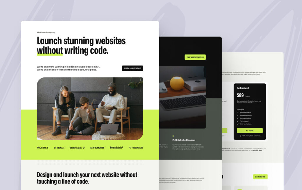 Launch stunning websites without writing code